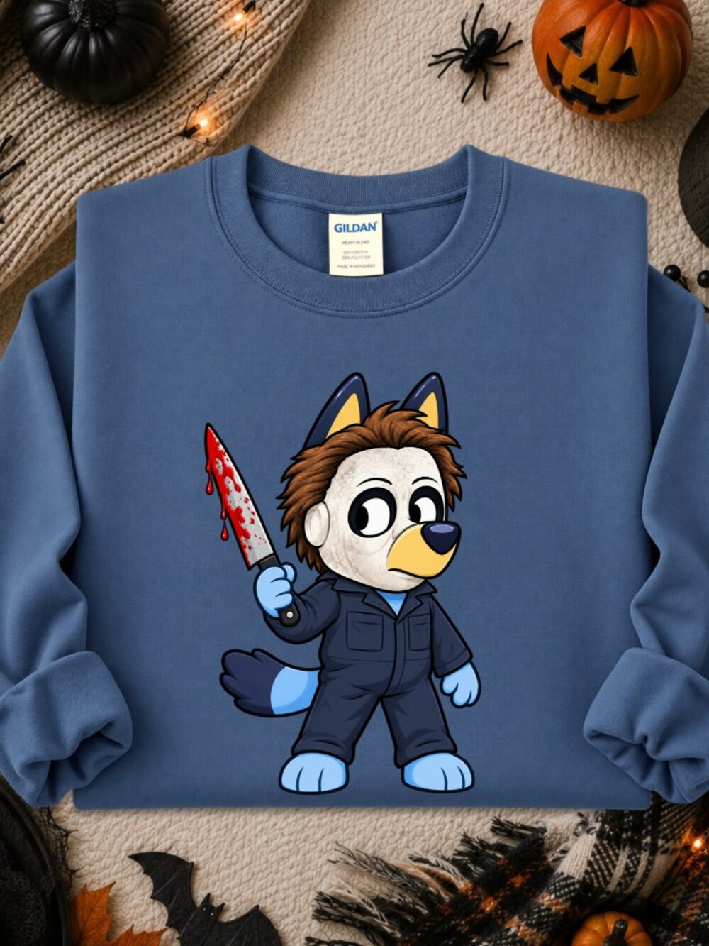 Bluey Halloween Sweatshirt Adult Unisex Crewneck Dog Funny Horror Movie Lover - Picture 2 of 7